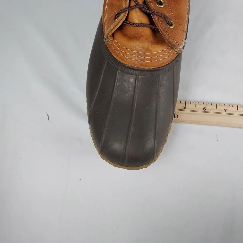 LL Bean Boots Mens Size 9 Tan Leather Brown Duck Boot 10in Made Maine